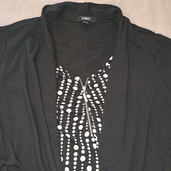 Elementz Layered-Look Blouse Cardigan Neutral Size Large - Picture 3 of 7